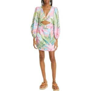 Farm Rio Beach Vibe Linen Blend Cutout Dress Size Small
